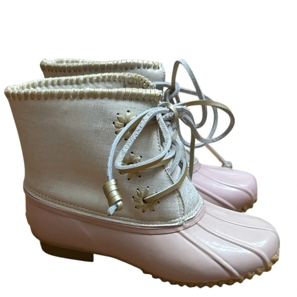 Jack Rogers Chloe Blush Metallic Pink and Cream Duck Rain Boots